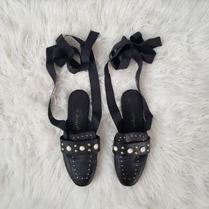 Free People Pearl Studded Self-Tie Loafers